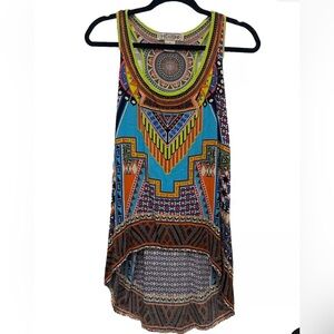 Flying Tomato Anthropologie Boho Hippy Print High Low Tunic Tank Sz S